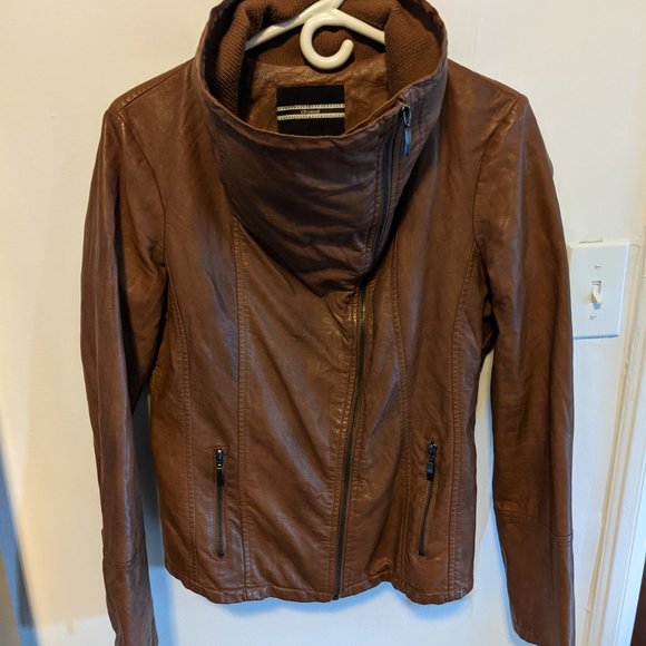 Brown Vegan Leather Asymmetrical Jacket - Picture 10 of 11